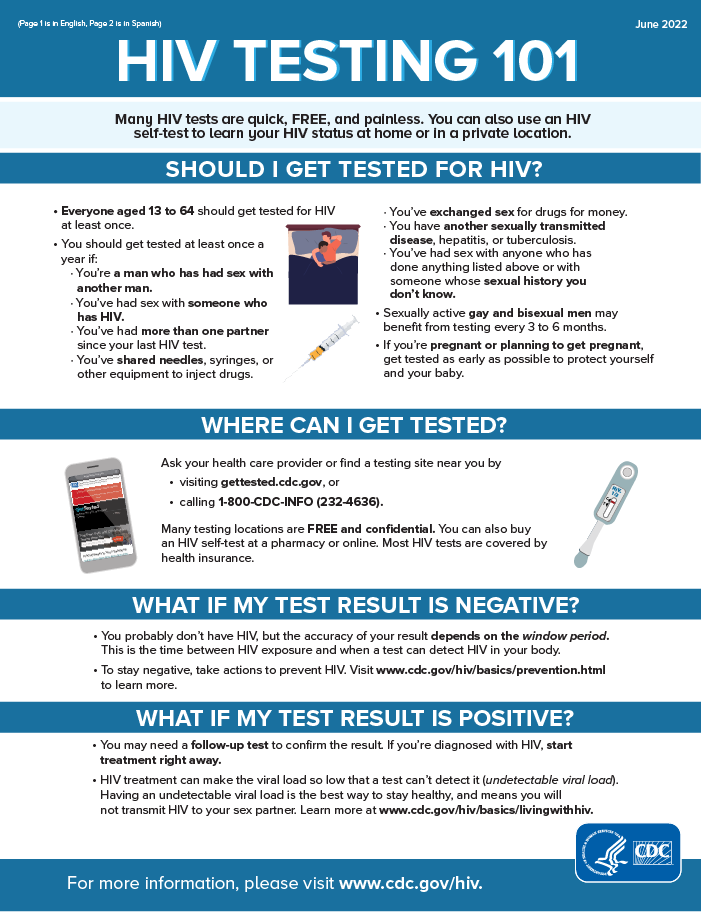 Consumer Info Sheet - HIV Testing 101