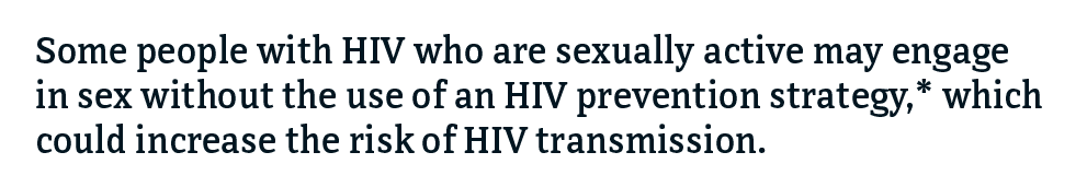 This image states that many people with HIV who are sexually active may engage in sex without the use of an HIV prevention strategy.
