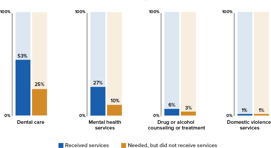 Figure 14b. Percentage of Adults with Diagnosed HIV Who Received, or Who Needed But Did Not Receive, Ancillary Services Related to Non-HIV Medical Services During the 12 Months Before Interview—Medical Monitoring Project, United States, 2021
