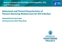 Cover slide: Behavioral and Clinical Characteristics of Persons with Diagnosed HIV Infection Medical Monitoring Project 2015 Cycle (June 2015 – May 2016)