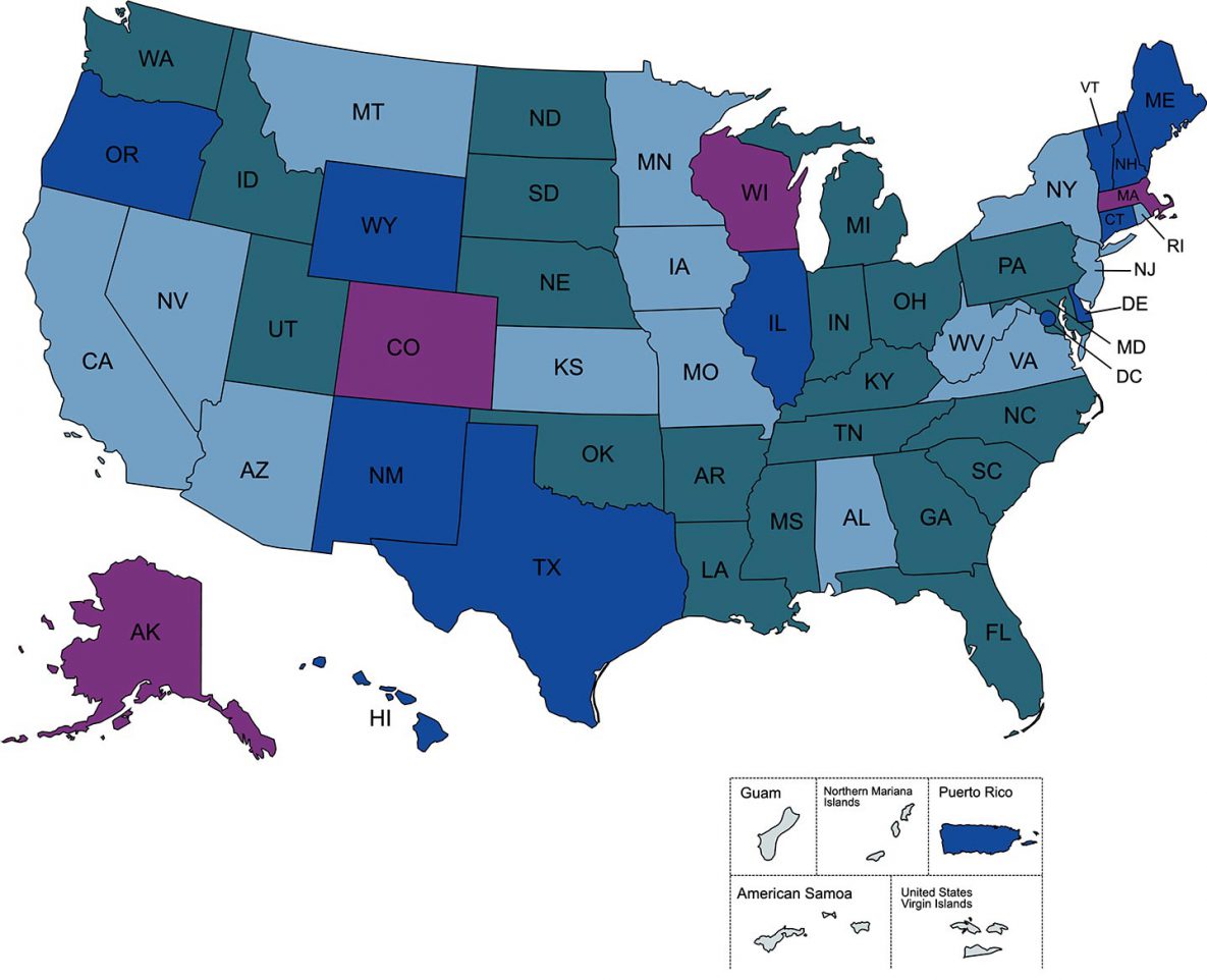 USA map for HIV and STD Criminalization Laws 2022
