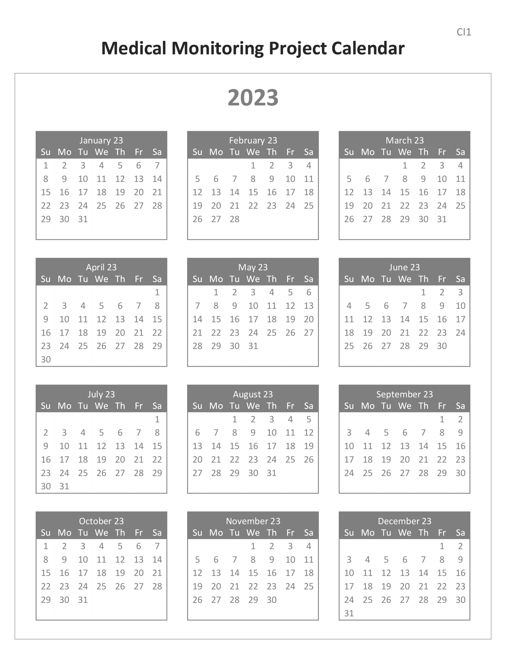 2023 Medical Monitoring Project Calendar