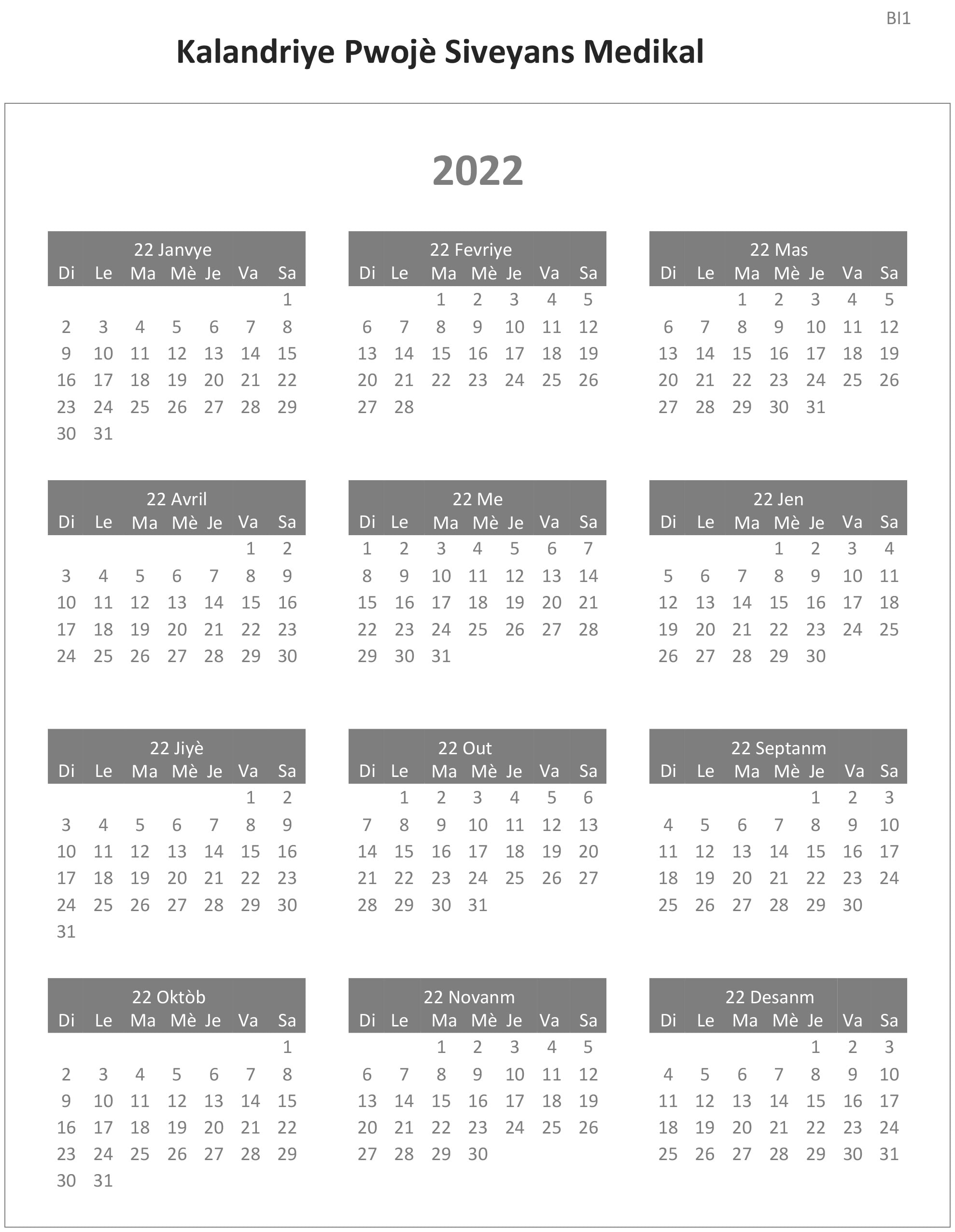 MMP calendar Creole 2022