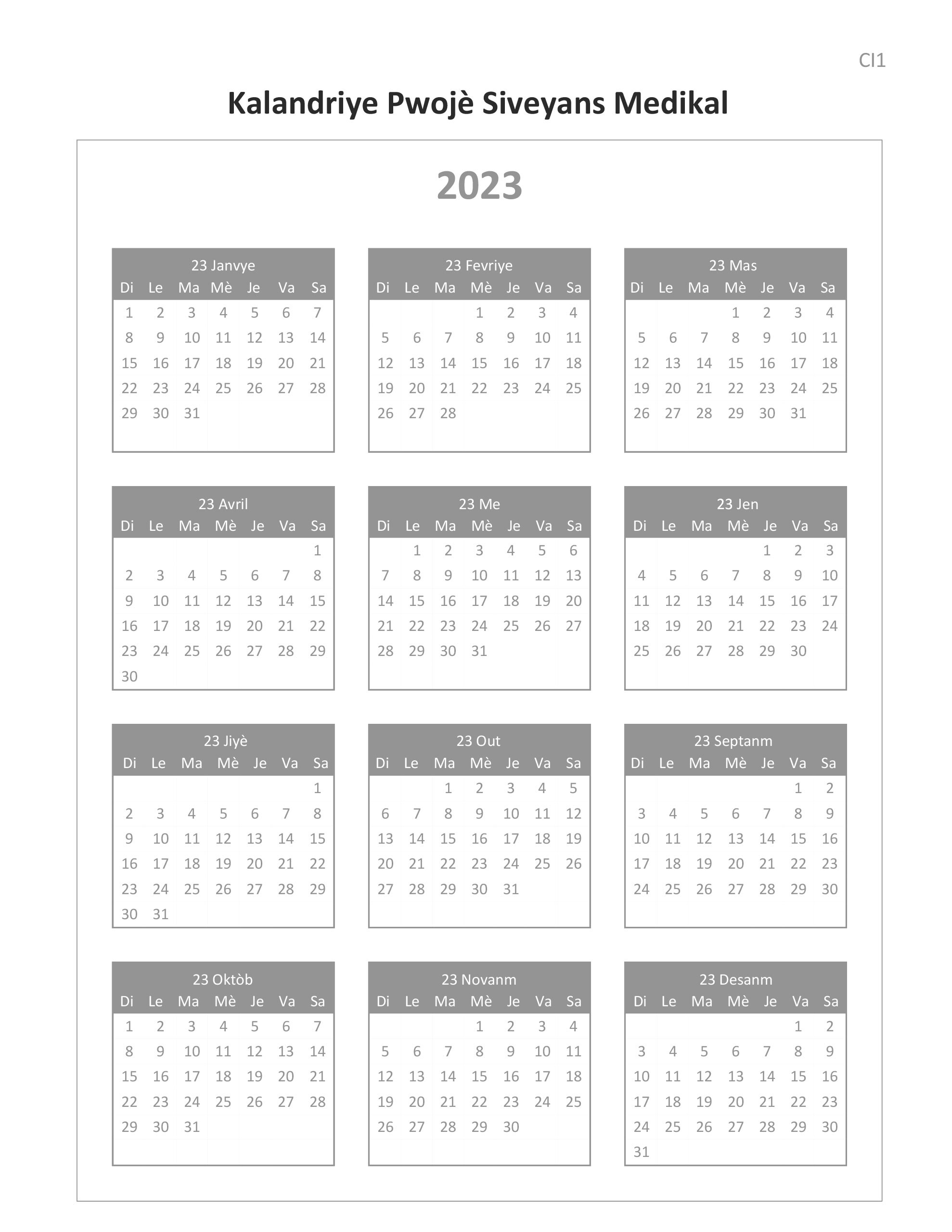 MMP calendar Creole 2023