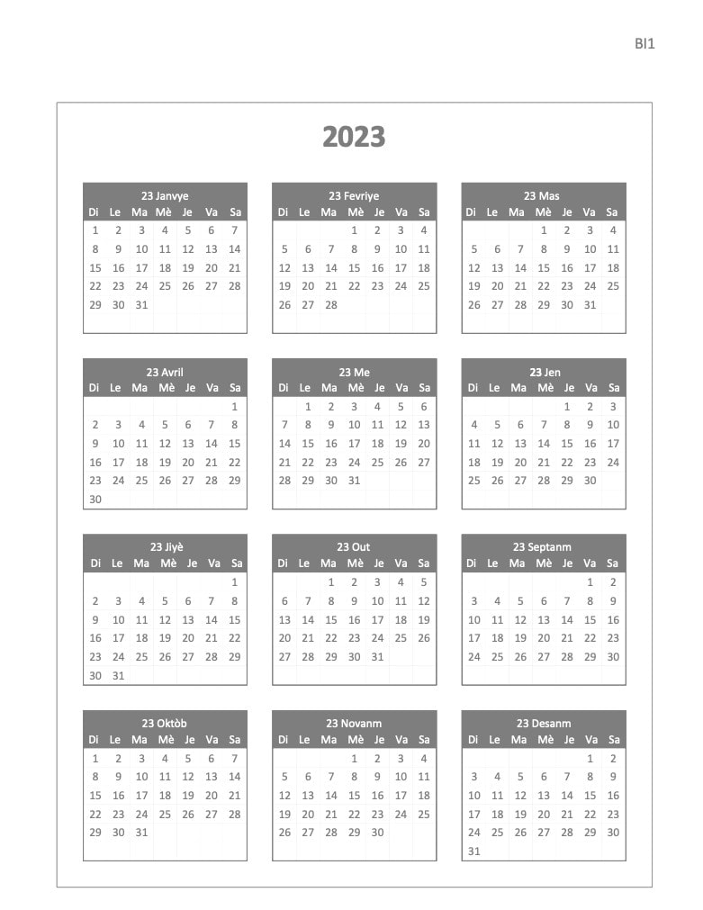 MMP calendar Creole 2022