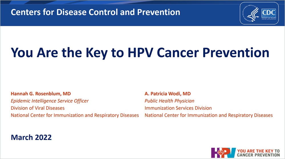You Are the Key to HPV Cancer Prevention cover page for presentation.