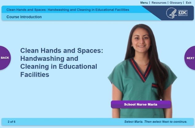 Clean Hands and Spaces course intro page screen capture
