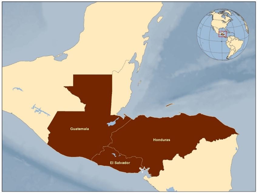 This shows a map of El Salvador, Guatemala, and Honduras highlighted.