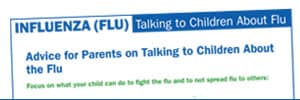 First page of the influenza document titled 'Talking to Children About Flu.'