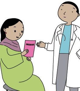 doctor helping pregnant refugee 
