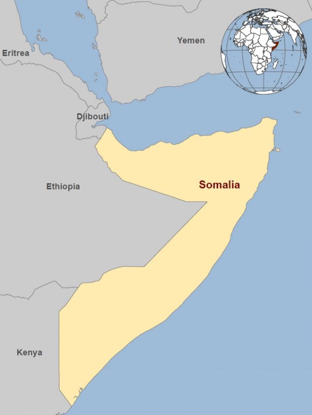 Figure 1: Map of the Horn of Africa  Regional map showing Somalia’s location on the Horn of Africa. Somalia is a coastal nation, bordering Djibouti, Ethiopia, and Kenya.