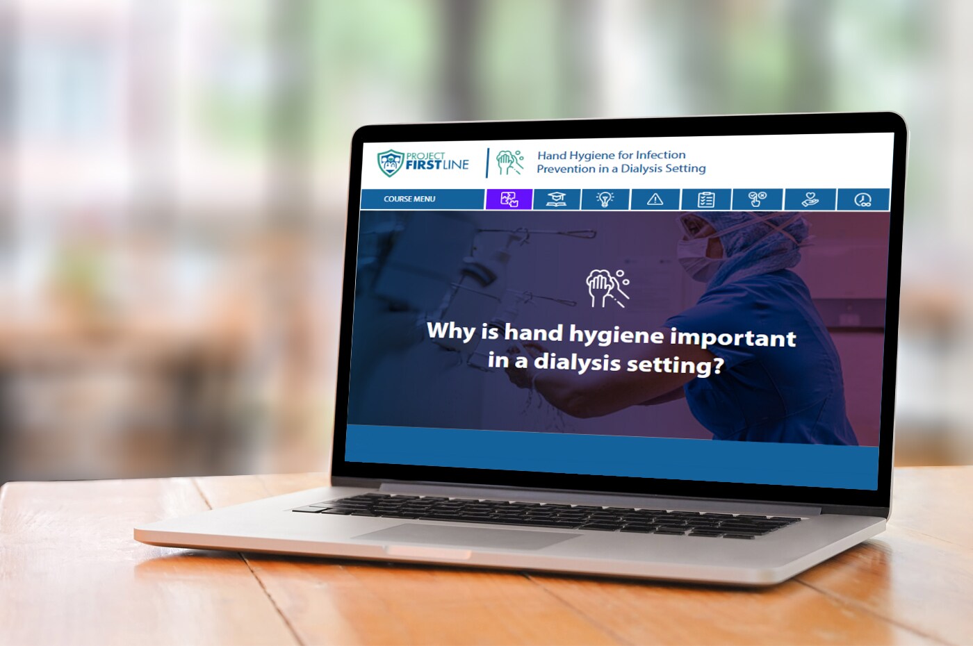 Screenshot of an online course for healthcare workers about hand hygiene