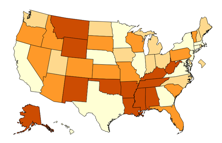 Map of the US from a WISQARS survey