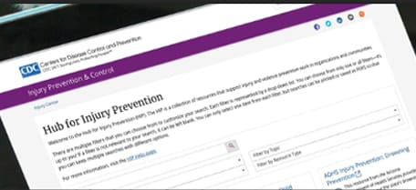 screenshot of the Hub for Injury Prevention webpage