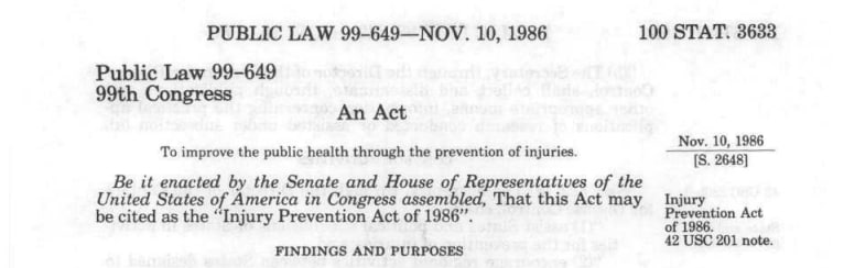 Screenshot of Public Law 99-649 passed on Nov. 10, 1986