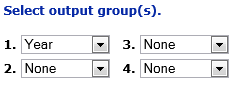 Image: Screen capture showing the options for selecting output groups. The option for Year is selected.