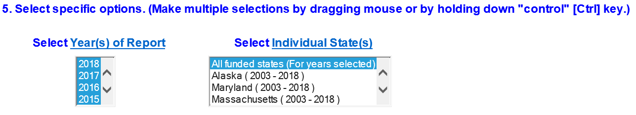 Select options including Years of Report and States.