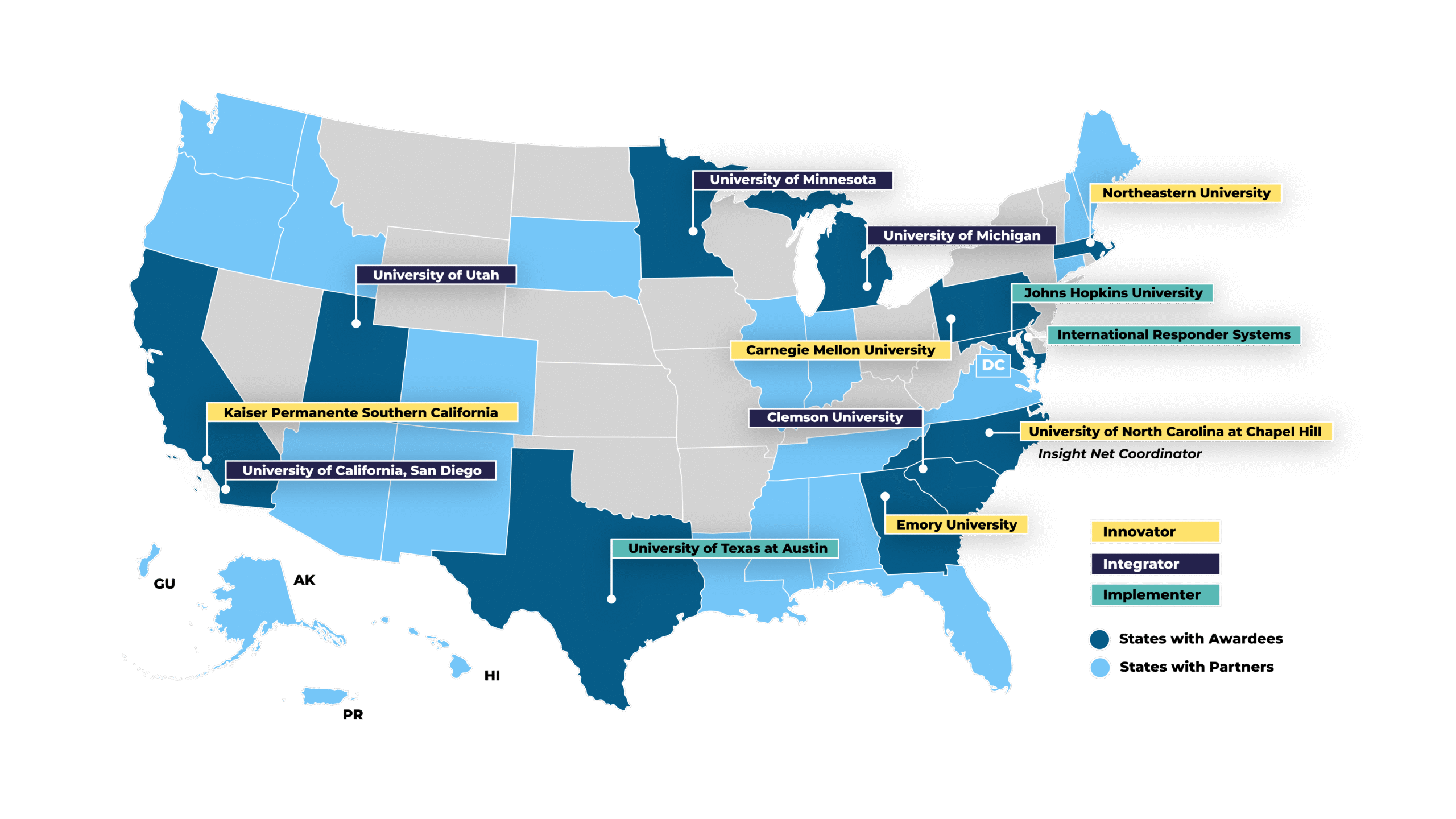 Map showing the location of Insight Net partners across the U.S.