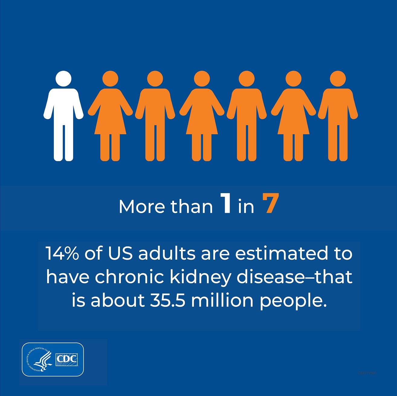 15% of United States adults, more than 1 in 7, are estimated to have chronic kidney disease. That is about 37 million people. 