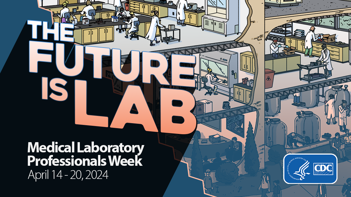 Social media graphic optimized for Twitter of laboratory professionals with text "The Future is Lab".
