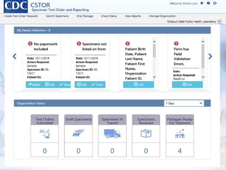 CSTOR Specimen Test Order and Reporting screenshot