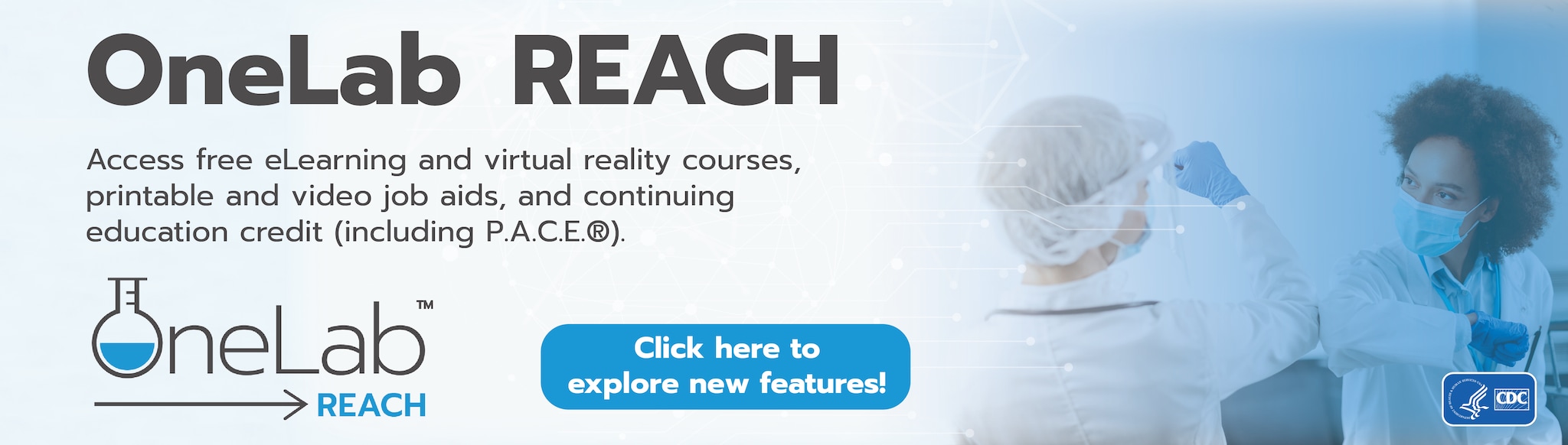 Banner image advertising the new OneLab REACH system with man holding pen & notepad and OneLab logo.
