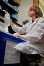 Water samples from a building experiencing a Legionnaires’ disease outbreak are unpacked at CDC’s Legionella Laboratory