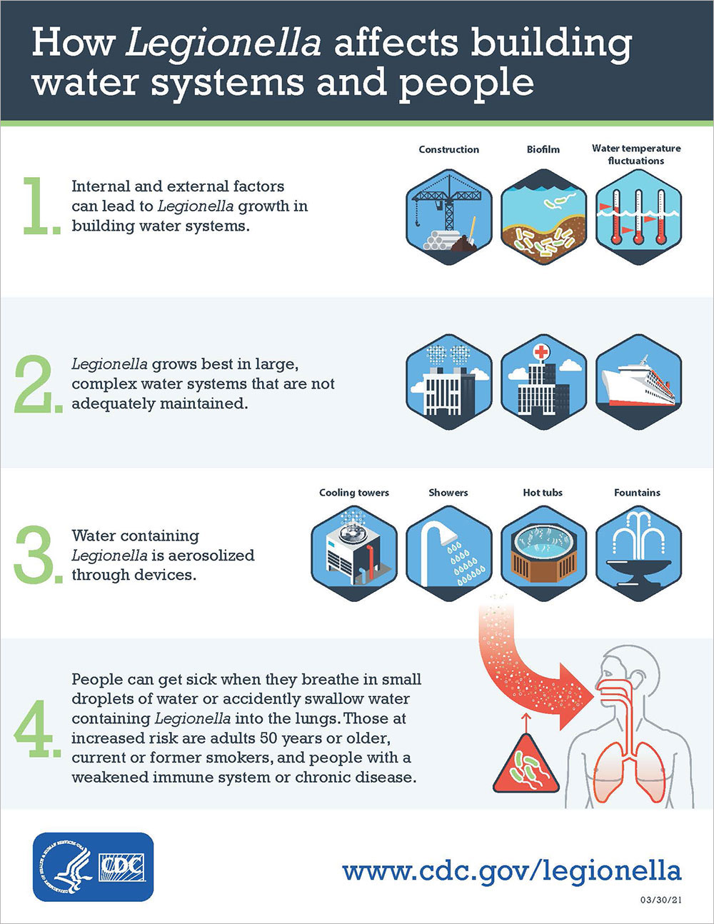 How Legionella Affects Building Water Systems and People Infographic.