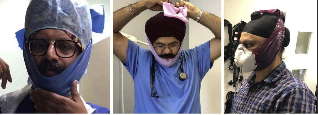 The Singh Thattha technique to secure respirators over a beard.