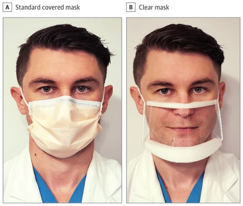 Photos showing standard and clear masks
