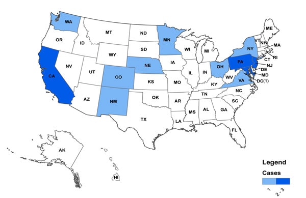 Persons infected with the outbreak-associated strain of Listeria monocytogenes, by state as of October 11, 2012