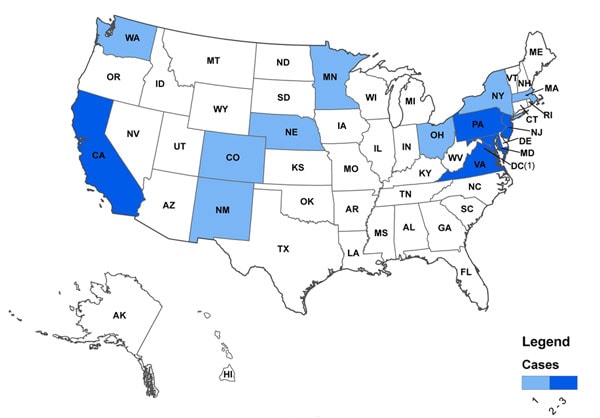 Persons infected with the outbreak-associated strain of Listeria monocytogenes, by state as of October 25, 2012
