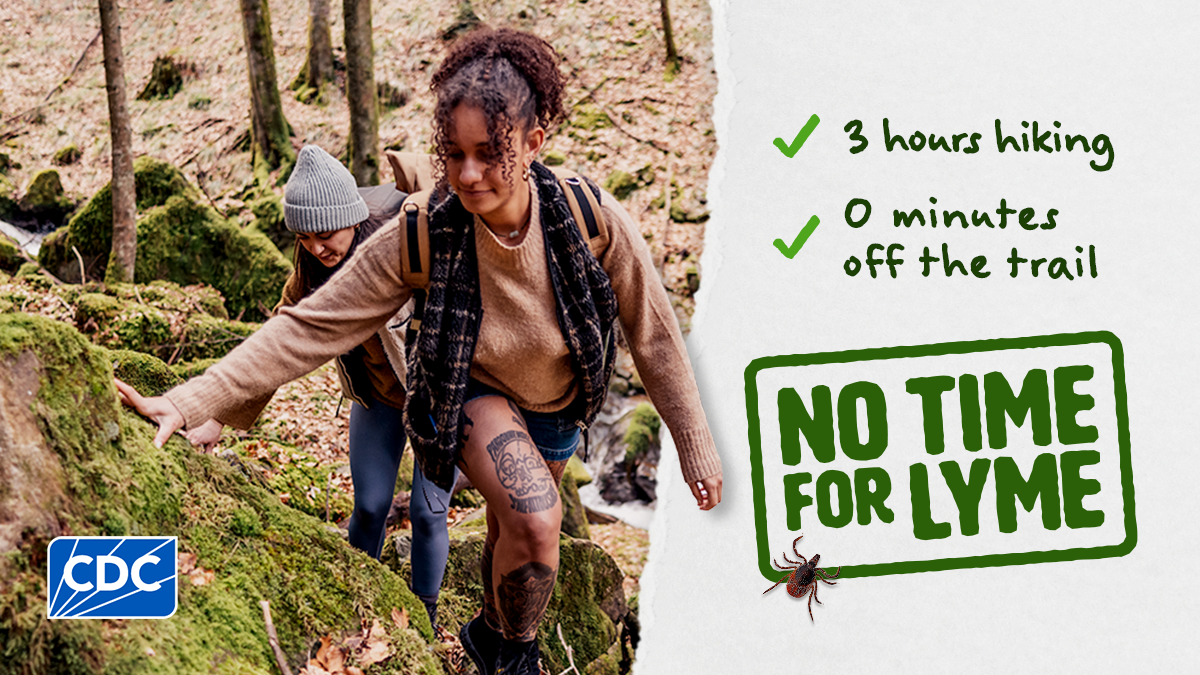 Graphic reminding people to stick to trails to avoid tick bites