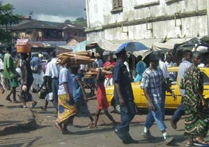 Street scene in Freetown, the capital of Sierra Leone