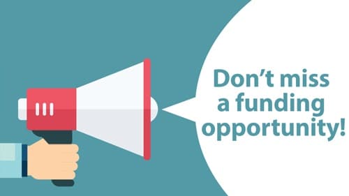 megaphone and words, "Don't miss a funding opportunity!"