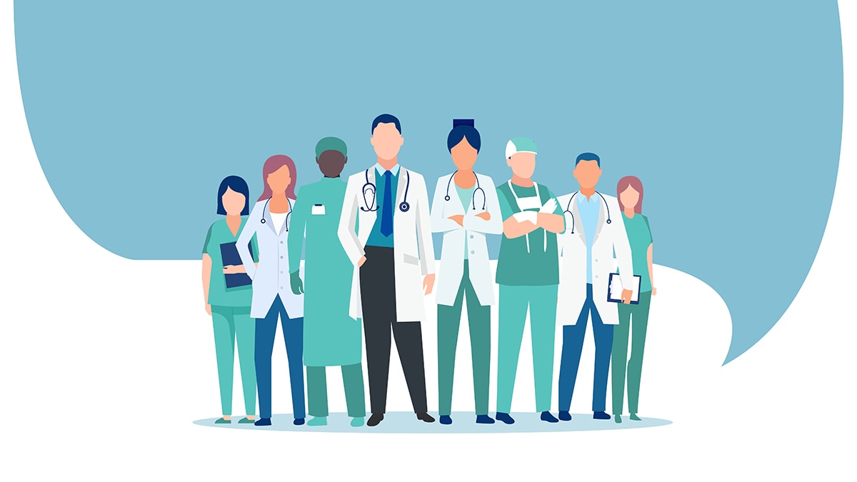 Vector of a medical staff, group of doctors and nurses - stock illustration