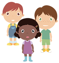 Ilustración de tres niños pequeños sonriendo