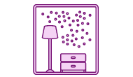 illustration: germs floating near a lamp and dresser