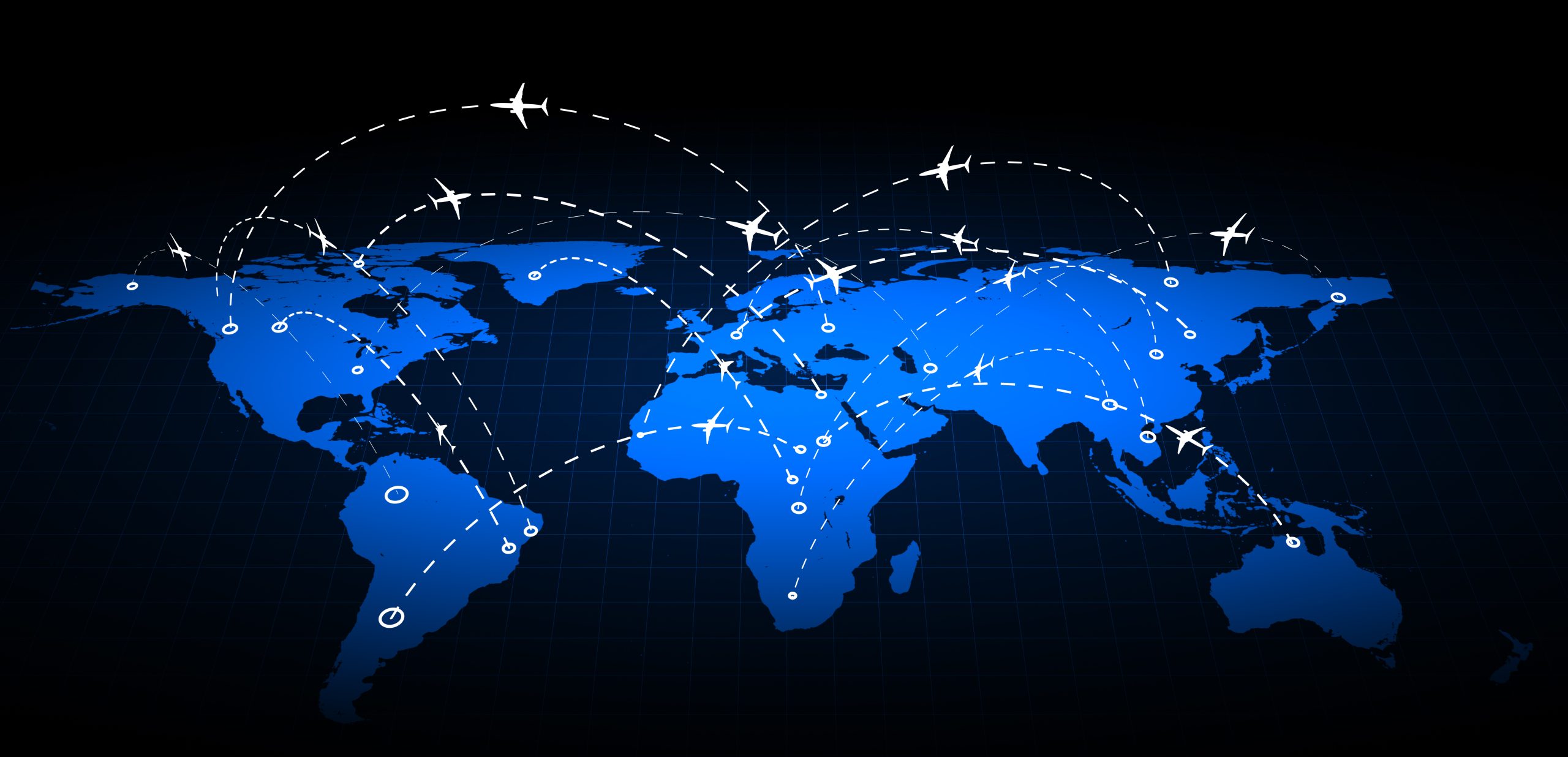 Map of airplanes traveling across the globe