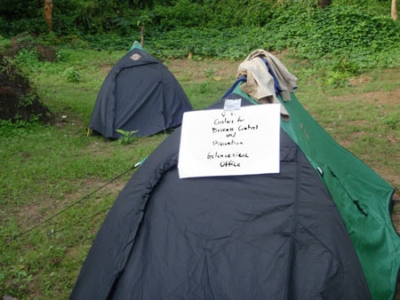 CDC RITE team members would camp in rural communities for several days during their outbreak investigation. This picture shows their office in the field.