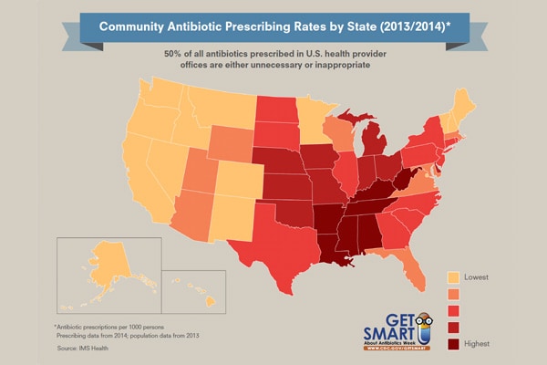 infographic: Community Antibiotic Prescribing Rates by State (2013/2014)