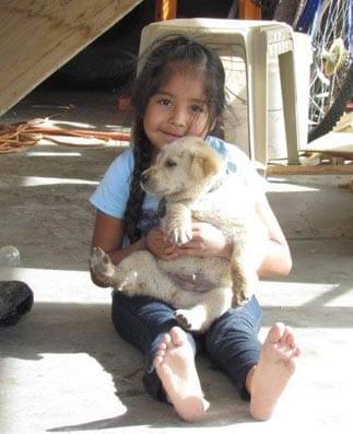 A girl holding a puppy