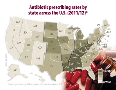 Infographic - â€‹Antibiotic prescribing rates vary by state