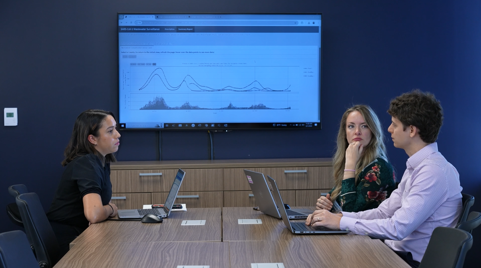 Georgia Department of Public Health representatives sitting at a table discussing wastewater data.