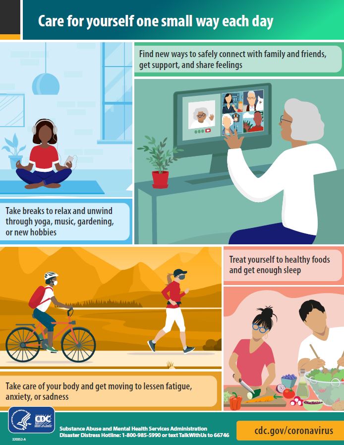 Infographic with tips for the general public to encourage taking care of yourself one small way each day