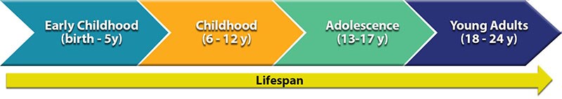 Lifespan flowchart from early childhood to young adults
