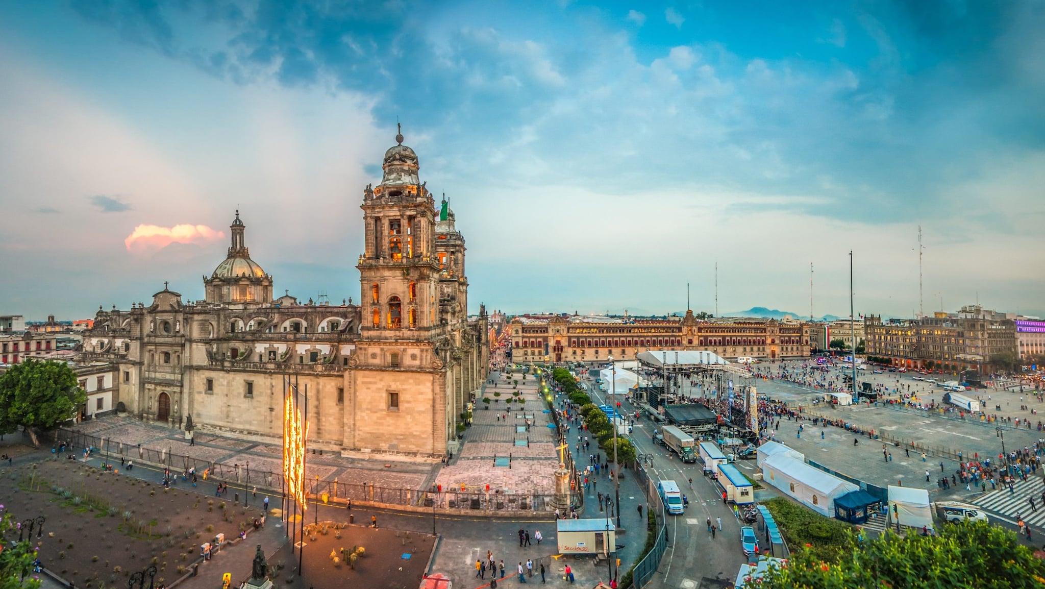 Zocalo Square and Metropolitan Cathedral of Mexico City.