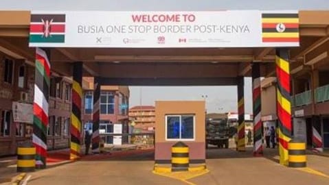 Photo of Busia One Stop Border Post, one of two major points of entry along the Kenya and Uganda border. This border handled about 300,000 truck crossings annually in the pre-pandemic period and comprised 80 percent of transnational essential cargo transport through Kenya.