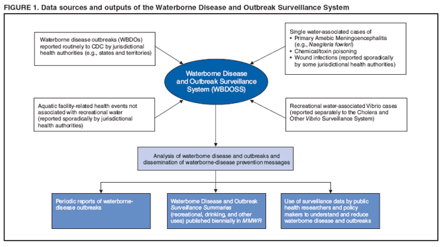 FIGURE 1. Data sources and outputs of the Waterborne Disease Outbreak Surveillance System
