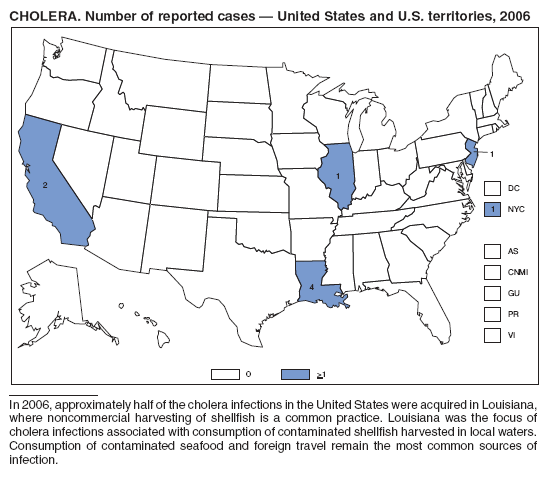 CHOLERA. Number of reported cases — United States and U.S. territories, 2006
